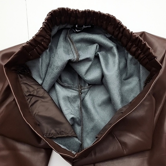 DNKY Jeans Women's Brown Faux Leather Pants Straight Leg Pockets Size Medium - Picture 4 of 11